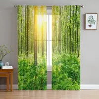 Household supplies MH Gröna skogsgräsar solsken träd skira gardiner för vardagsrumsdekoration fönstergardiner kök tyll voilegardiner W135 x H160cm x1