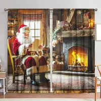 Household supplies MH 2 st Jultomten Tryckt Gardin för Jul Heminredning - Stångficka Fönsterbehandling för Sovrum, Kontor, Kök 52.5cmX116cm X 2pcs white
