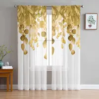 Household supplies MH Gula Akvarellväxter Eukalyptusblad Skira Gardiner för Vardagsrumsdekoration Fönstergardiner Kökstyll Voilegardiner W135 x H115cm x1