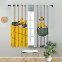 Yiran Furniture Nordisk Enkelt Ins Tecknad Hög Skuggning Gardin Flickor Barnrum Personlighet Kreativ Flicka Sovrum Mörkläggningsgardin 2 Paneler W55 X H120cm X 2&Grommet Top yellow