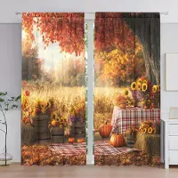 Household supplies MH 2 st Gardin med tryckt pumpamönster för skördefest heminredning - Kanalficka fönsterbehandling för sovrum, kontor, kök 52.5cmX116cm X 2pcs