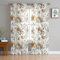 Household supplies MH Höstpumpa Blomma Eukalyptusblad Textur Skira Gardiner för Vardagsrumsinredning Fönstergardiner Kök Tyll Voile Gardiner W135 x H115cm x1