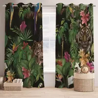 Household supplies MH 3D-tryckta djungeldjurvärld söta tiger tecknade tryck gardiner vardagsrum sovrum barnrum inredning 2 paneler 50W160H(CM)X2PCS&Grommet Top