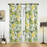 Household supplies MH Akvarell Citron Frukt Vit Gul Gardiner för Sovrum Vardagsrum Draperier Kök Barnrum Fönstergardin Modern Heminredning 107W x 115H(cm) x2