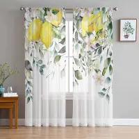 Household supplies MH Pastoral stil Växter Löv Citron Skira gardiner för vardagsrumsdekoration Fönstergardiner Kök Tyll Voilegardiner W135 x H115cm x1