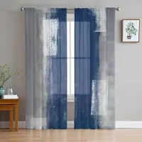 Household supplies MH Abstrakt Oljemålning Textur Blå Grå Skira Gardiner för Vardagsrumsdekoration Fönstergardiner Kök Tyg Gardiner W135 x H137cm x1