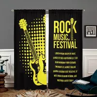Household supplies MH 2 stycken, rockmusikfest basgitarr gardiner - halv mörkläggande - lämpliga för vardagsrum, sovrum, kök, heminredning W150CM H166CM&Rod pocket