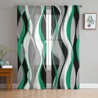 Household supplies MH Enfärgade Abstrakta Linjer Gradient Smaragdgröna Skira Gardiner för Vardagsrumsinredning Fönstergardiner Kök Tyll Voile Gardiner W135 x H115cm x1