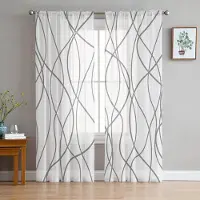Yiran Furniture Vridna Linjer Modern Konst Svart Skira Gardiner för Vardagsrumsdekoration Fönstergardin Kök Tyll Voile Organza Draperier W135 x H160cm x1&Grommet Top
