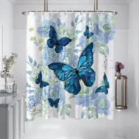 Household supplies MH 1 st 180x180cm blå fjäril blomma tryckt duschdraperi avskärmning, badrum vattentät och mögelresistent 180x180cm blue