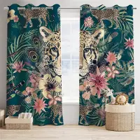 Household supplies MH 3D-tryckta djungeldjurvärld söta tiger tecknade tryck gardiner vardagsrum sovrum barnrum inredning 2 paneler 110W214H(CM)X2PCS&Grommet Top