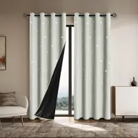 Yiran Furniture 1 st Romantiska Ihåliga Stjärn Mörkläggningsgardiner, Full Ljusblockerande Texturerade Fönstergardiner för Sovrum, Vardagsrum 100X160CM 1PC&Grommet Top beige