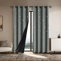 Yiran Furniture 1 st Romantiska Ihåliga Stjärn Mörkläggningsgardiner, Full Ljusblockerande Texturerade Fönstergardiner för Sovrum, Vardagsrum 132X213CM 1PC&Grommet Top mörkgrå färg