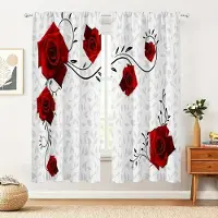 Household supplies MH 2 st Lyxig Vacker Röd Ros Guldiga Blommor Tryckt Gardin Ficka för Gardinstång För Sovrum Och Vardagsrum Hemrumsinredning W75xH166(CM)x2pcs&Hook