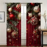 Household supplies MH 2 stycken röda julmönstrade fönstergardiner för vardagsrummet, festliga julkulor gardiner för din heminredning 2x67W185H(CM)53x73in&Hook