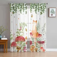 Household supplies MH Svamp Ormbunke Fjäril Nyckelpiga Räv Skira Gardiner för Vardagsrumsdekoration Fönstergardiner Kök Tyll Voile-gardiner W135 x H160cm x1