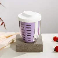 Household supplies MH 1 st Droppbar Fruktkopp med Gaffel Livsmedelskvalitet Student Bärbar Picknick Förvaringshink Plastmugg Förseglad Läckagesäker Salladskopp violett