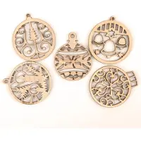 Household supplies MH Mönster i trä Julserie Rund Hängande Prydnad Charm Scrapbooking Handgjort Tillbehör Hemdekoration 44mm 10st