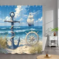 Home&kitchen Accessories Seaside Nautical Duschdraperi - Kustnära Badrumsdekor, Perfekt för Dem Som Älskar Havs- och Seglingsinspirerad Design W160xH180cm