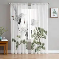Household supplies MH Vit Kran Tall Kinesisk Stil Skira Gardiner för Vardagsrumsdekoration Fönstergardiner Kök Tyll Voile Gardiner W135 x H160cm x1