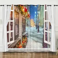 Yiran Furniture Rustika Träladugårdsfönster Draperier Gammal Garagedörr Utomhussceneri Gardiner för Hem Sovrum Vardagsrum Fönstergardiner 2 Paneler W50xH130(CM)x2pcs&Grommet Top