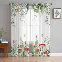 Household supplies MH Akvarellväxt Svamp Fjäril Genomskinliga Gardiner för Vardagsrumsdekoration Fönstergardiner Kök Tyll Voilegardiner W135 x H115cm x1