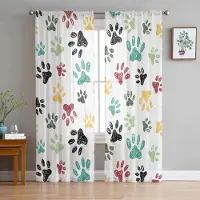 Household supplies MH Graffiti med djurtassavtryck Skira gardiner för vardagsrumsdekoration Fönstergardiner för kök Tyll Voile Organza-gardiner W135 x H115cm x1