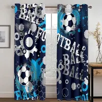 Yiran Furniture Fotbollar Fotbollsdesign Blå Gardiner Fönsterbehandling Draperier Fönstergardiner För Vardagsrum Sovrum Barnrum Heminredning 2x60Wx50H(CM)&Rod Pocket