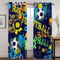 Yiran Furniture Fotbollar Fotbollsdesign Blå Gardiner Fönsterbehandling Draperier Fönstergardiner För Vardagsrum Sovrum Barnrum Heminredning 2x110W240H(CM)&Rod Pocket