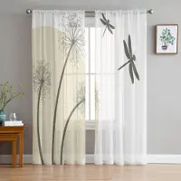 Yiran Furniture Maskros Trollslända Chiffong Skira Gardiner för Vardagsrum Sovrum Heminredning Fönster Voiler Tyg Draperier Gardin W135 x H245cm x1&Rod Pocket