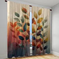 Household supplies MH 2 stycken moderna konstnärliga gardiner med handmålade lövmönster för flera rumstyper Maskintvättbara Kanal för gardinstång 100W130H(CM)40x51in&rod pocket