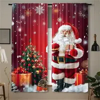 Household supplies MH 2 st Set av Jultomten Julgardiner-Digitaltryck, Kanalficka Design, Polyester - Perfekt För Vardagsrum, Kök, Sovrum W65X60H(cm)X2Pcs&Grommet Top