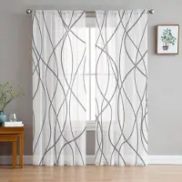 Household supplies MH Grå Vridna Linjer Modern Konst Skira Gardiner för Vardagsrumsdekoration Fönstergardiner för Kök Tyll Voile Organza Gardiner W135 x H115cm x1