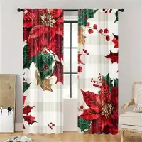 Yiran Furniture 2 st Set av Jultomten Julgardiner-Digitaltryck, Kanalficka Design, Polyester - Perfekt För Vardagsrum, Kök, Sovrum W65X60H(cm)X2Pcs&Grommet Top