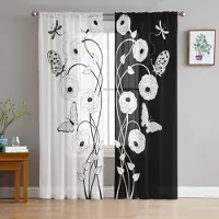 Yiran Furniture Maskros Trollslända Chiffong Skira Gardiner för Vardagsrum Sovrum Heminredning Fönster Voiler Tyg Draperier Gardin W135 x H245cm x1&Rod Pocket