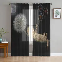 Yiran Furniture Maskros Trollslända Chiffong Skira Gardiner för Vardagsrum Sovrum Heminredning Fönster Voiler Tyg Draperier Gardin W135 x H215cm x1&Rod Pocket