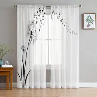 Yiran Furniture Maskros Trollslända Chiffong Skira Gardiner för Vardagsrum Sovrum Heminredning Fönster Voiler Tyg Draperier Gardin W135 x H160cm x2&Grommet Top