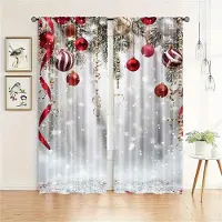 Yiran Furniture 2 st Set av Jultomten Julgardiner-Digitaltryck, Kanalficka Design, Polyester - Perfekt För Vardagsrum, Kök, Sovrum W65X60H(cm)X2Pcs&Grommet Top