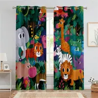 Household supplies MH Tecknade Djungeldjur Barn Gardiner Safari Zoo Tryck Fönster Draperier 2 Paneler Barnkammare Sovrum Barnrum Heminredning 110W240H(CM)X2PCS&Rod Pocket