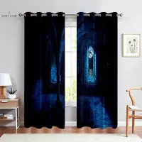 Yiran Furniture Halloween Dödskalle Tecknad Tryck Gardiner Lämpliga För Barnrum Vardagsrum Restaurang Högtidsfest Dekoration Gardiner W50xH140(CM)x2PCS&Grommet Top