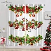 Yiran Furniture 3D-tryckta julgardiner, Jultomten, Snögubbe, Öppen spis, 100% polyester, Restaurang, Högtid, Festdekoration W50X130H(CM)X2PCS&Rod pocket