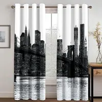 Yiran Furniture New York City Tryck Fönstergardiner NYC Midtown Skyline i Kväll Skyskrapor Foto Vardagsrum Sovrum Fönsterdraperier 140W160H(CM)55x63in&Hook