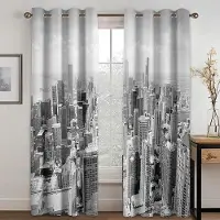 Yiran Furniture New York City Tryck Fönstergardiner NYC Midtown Skyline i Kväll Skyskrapor Foto Vardagsrum Sovrum Fönsterdraperier 100W130H(CM)40x51in&Grommet Top