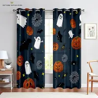 Yiran Furniture Halloween Skräckelement Tryckta Gardiner, Gotiska Mönstergardiner, Lämpliga för Vardagsrum, Sovrum, Högtidsdekoration W50X130H(CM)X2PCS&Rod pocket