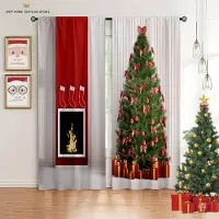 Yiran Furniture 2 stycken Jul Glad Älg Tecknad Tryckta Gardiner Sovrum Matsal Kök Högtidsdekoration Gardin Stångficka W50X130H(CM)X2PCS&Rod pocket