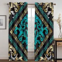 Yiran Furniture Barock Lyxmärke Modern Abstrakt Grön Guld 2 Paneler Tunna Gardiner för Vardagsrum Sovrum Fönster Draperi Dekor 100W130H(CM)40x51in&Grommet Top