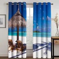 Yiran Furniture 3D Naturlandskap Blå Sandstrand Hav Palmblad Skuggning Polyester Fönstergardiner för Sovrum Vardagsrum Heminredning Krok 100W130H(CM)40x51in&Grommet Top