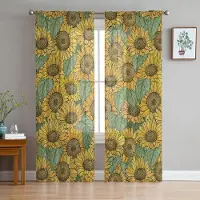 Household supplies MH Växt Blomma Solros Skira Gardiner för Vardagsrumsdekoration Fönstergardiner för Kök Tyll Voile Organza Gardiner W135 x H115cm x1