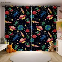 Yiran Furniture Tecknade Rymdastronaut Tryckta Gardiner för Barnrum, Lämpliga för Sovrum, Vardagsrum, Studierum, Dekorativa W50X130H(CM)X2PCS&Rod pocket