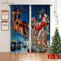 Yiran Furniture 3D Tecknad Jultomte Älg Gardiner Jul Heminredning Gardiner 2 Paneler Vardagsrum Sovrum Balkong Kök Dekor Gardiner W50X130H(CM)X2PCS&Rod pocket